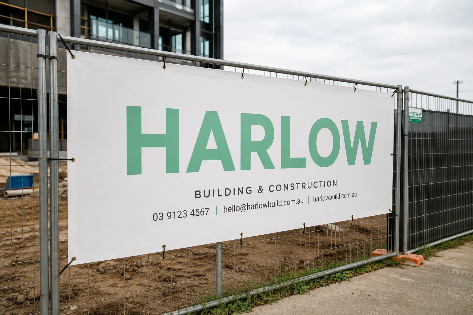 Printed banner on site fencing